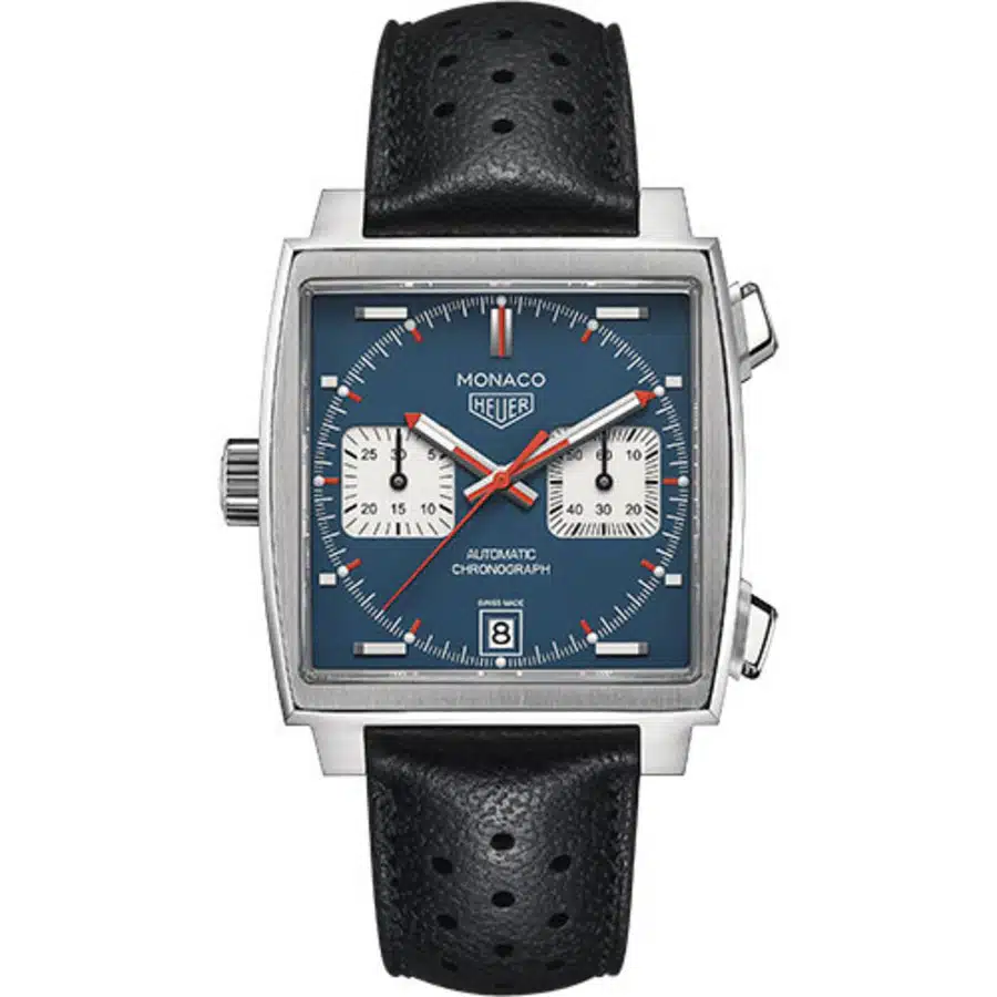 Tag Heuer CAW211P.FC6356 Monaco Automatic Chronograph 39 mm Steel Case Blue Dial Leather Strap Watch 2024