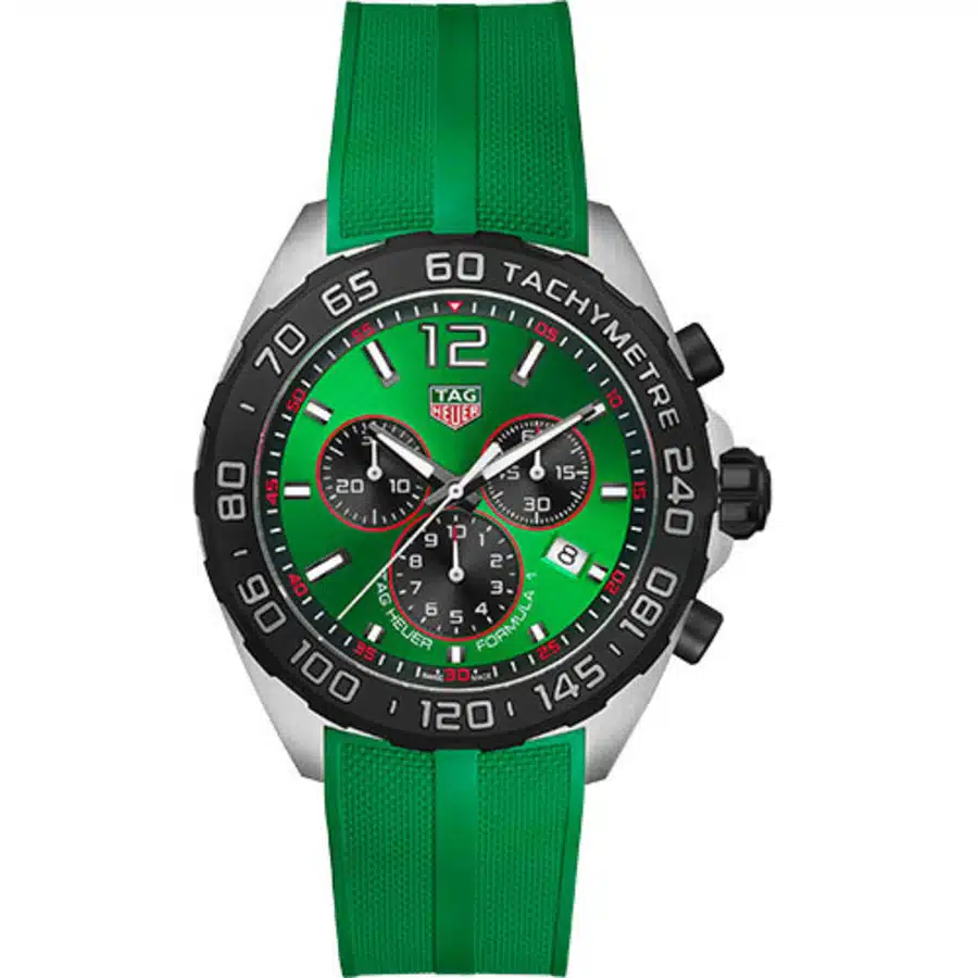 Tag Heuer Formula 1 Quartz Chrono 43mm Men's Watch Green Rubber Steel Case CAZ101AP.FT8056 Green Dial 2024