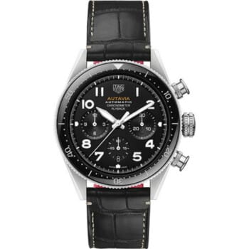 Tag Heuer Autavia Automatic Chronograph Watch 42 mm Steel Case Black Dial CBE511A.FC8279 Alligator Leather Strap
