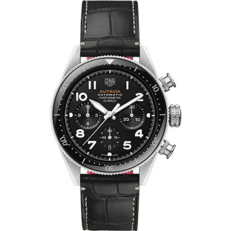 Tag Heuer Autavia Automatic Chronograph Watch 42 mm Steel Case Black Dial CBE511A.FC8279 Alligator Leather Strap