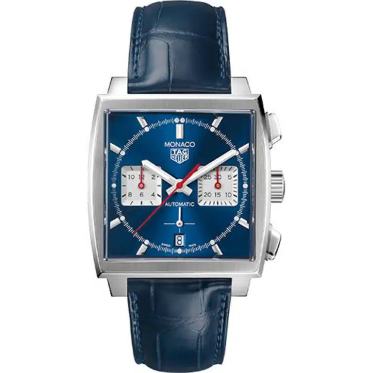 Tag Heuer Monaco Automatic Chronograph Watch 39 mm Steel Case CBL2111.FC6453 Blue Dial Alligator Leather Strap