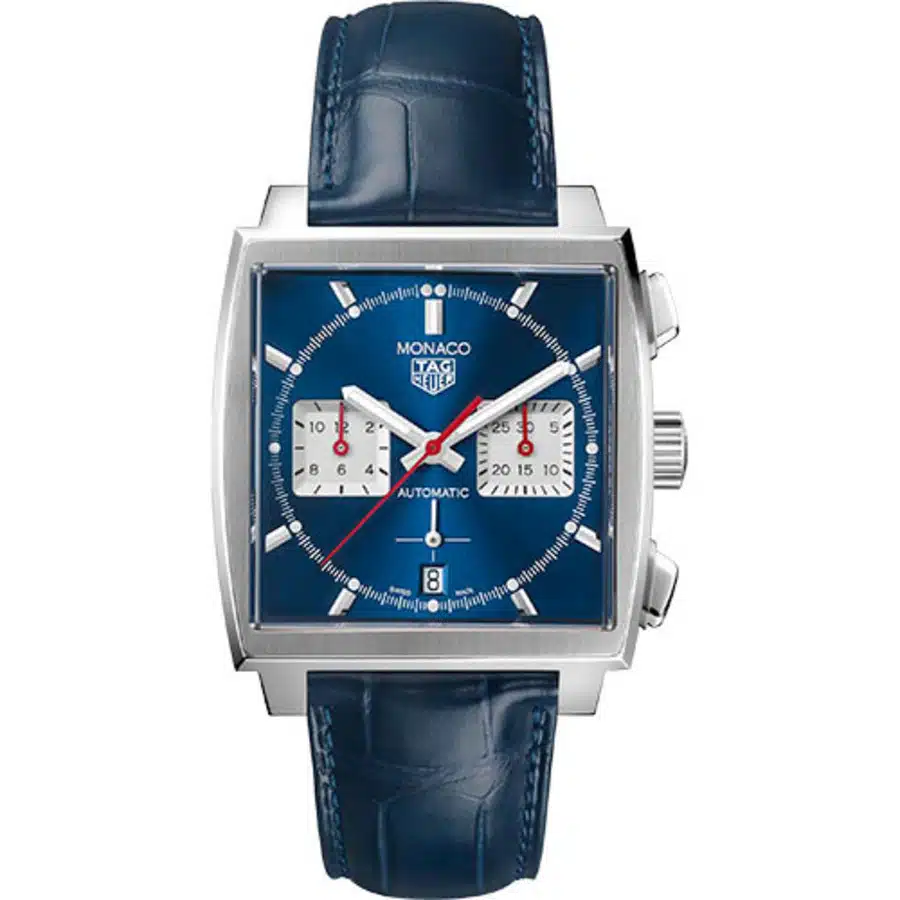 Tag Heuer Monaco Automatic Chronograph Watch 39 mm Steel Case CBL2111.FC6453 Blue Dial Alligator Leather Strap