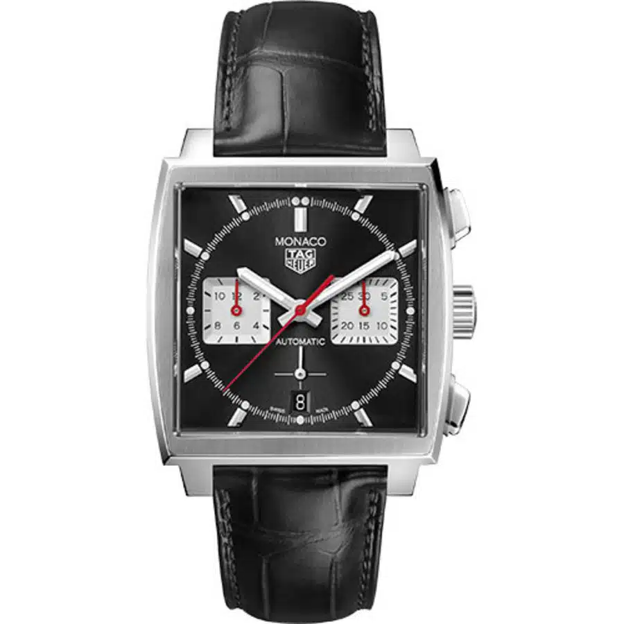 Tag Heuer Monaco Chronograph Automatic CBL2113.FC6177 Watch 39 mm Steel Case Black Dial Alligator Leather Strap
