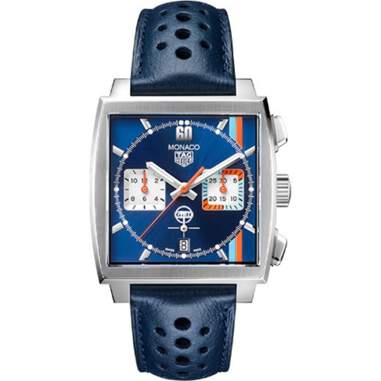Tag Heuer Monaco X Gulf Automatic Chronograph CBL2115.FC6494 Steel Case Blue Dial Leather Strap
