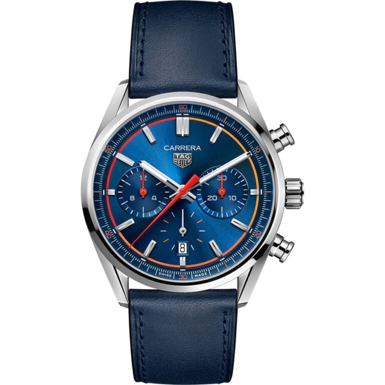 Tag Heuer Carrera CBN201D.FC6543 Chronograph Watch 42 mm Steel Case Blue Dial Leather Strap