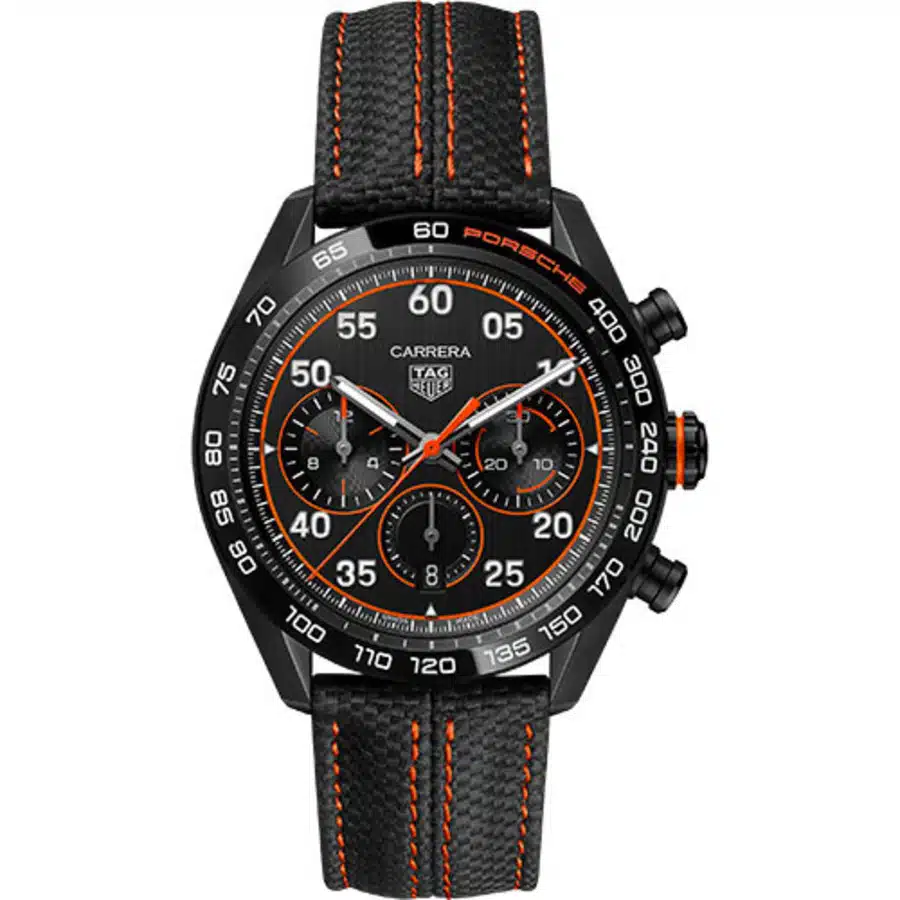 Tag Heuer Carrera Chronograph X Porsche Orange Racing 44 mm DLC Case CBN2A1M.FC6526 Black Dial