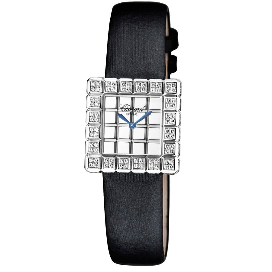 Chopard Ice Cube 18kt White Gold 136815/1001 Diamond Bezel Black Satin Strap Watch 2024