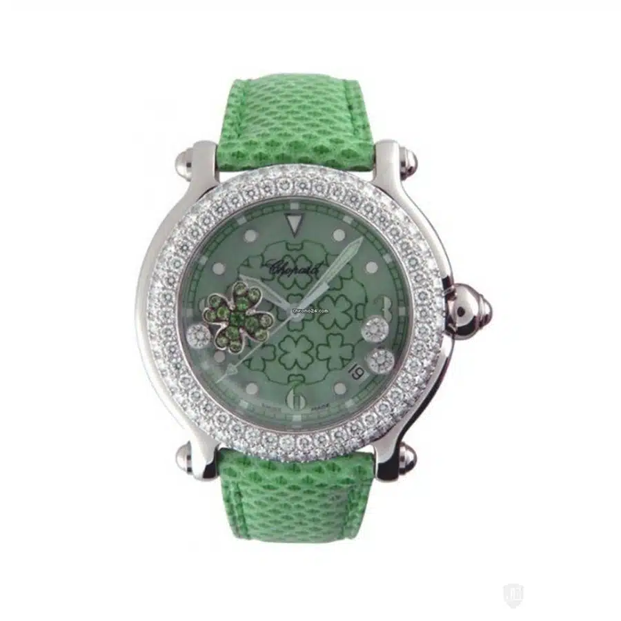 Chopard Happy Sport Good Luck Clover 288427/20 White Gold with Green Leather Watch 2024