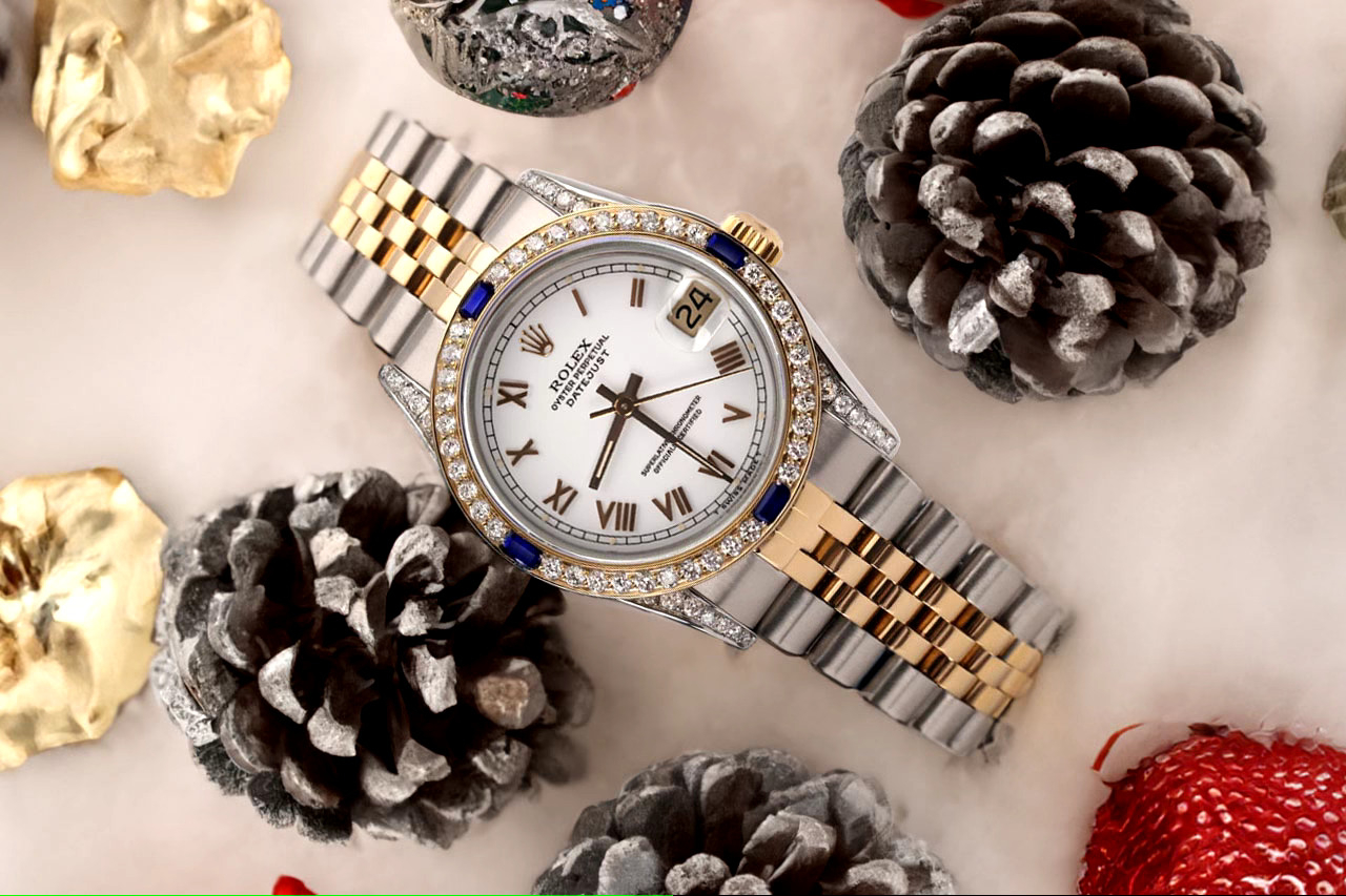 Rolex Datejust 31 White Roman Dial Sapphire & Diamond 2 Tone Jubilee 68273