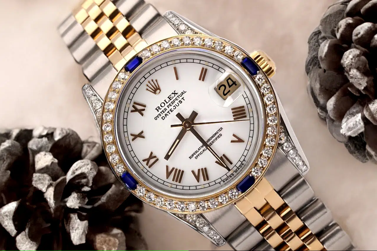 Rolex Datejust 31 White Roman Dial Sapphire & Diamond 2 Tone Jubilee 68273 – image 5