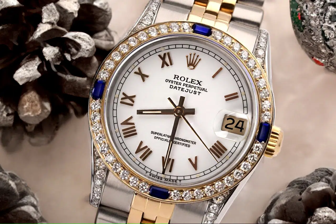 Rolex Datejust 31 White Roman Dial Sapphire & Diamond 2 Tone Jubilee 68273 – image 3