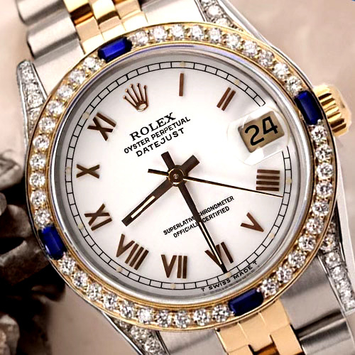 Rolex Datejust 31 White Roman Dial Sapphire & Diamond 2 Tone Jubilee 68273