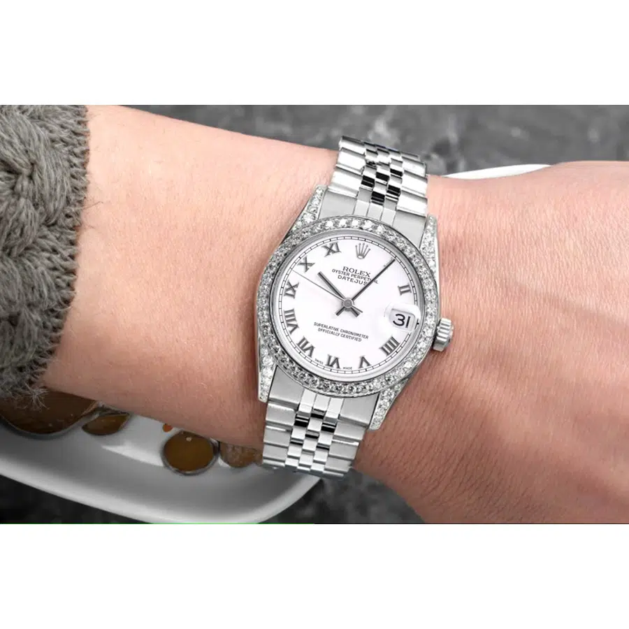 Rolex Datejust 31 mm White Roman Dial Stainless Steel Diamond Ladies Watch 68274 – image 7