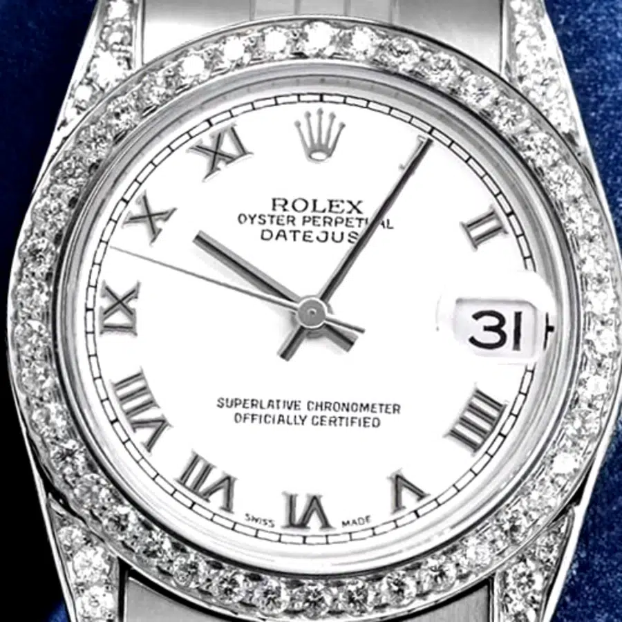 Rolex Datejust 31 mm White Roman Dial Stainless Steel Diamond Ladies Watch 68274