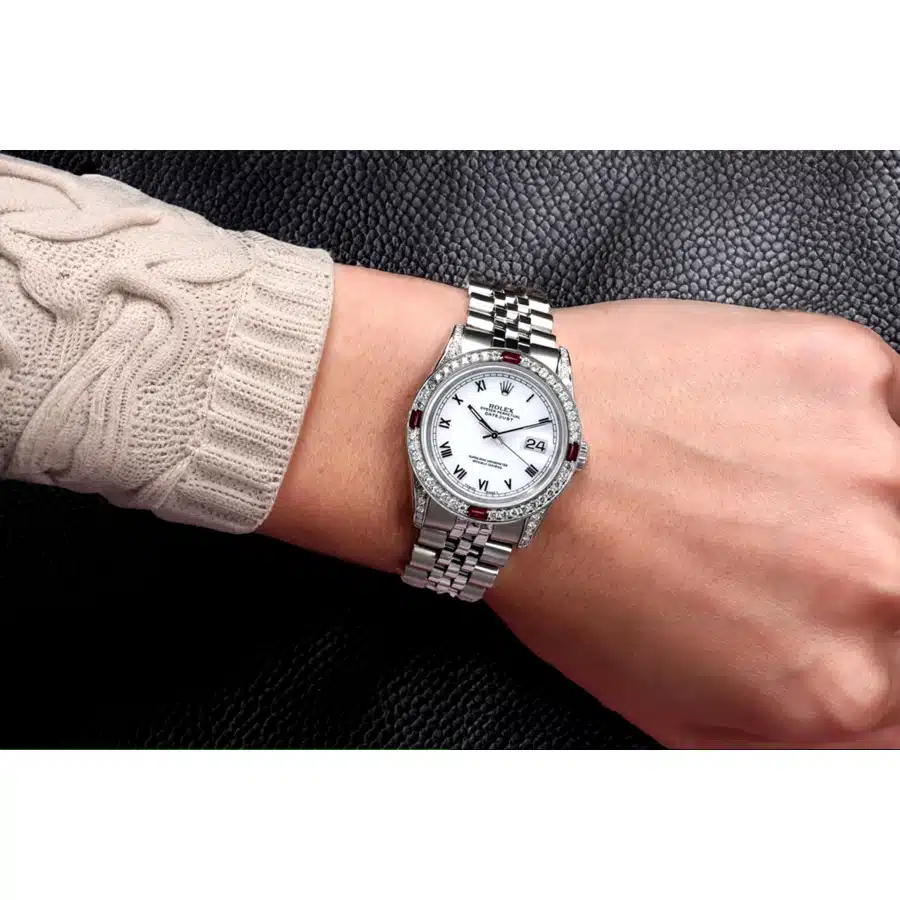 Rolex Datejust 31 Jubilee 68274 White Roman Dial Ruby & Diamond Bezel Stainless Steel Watch – image 8