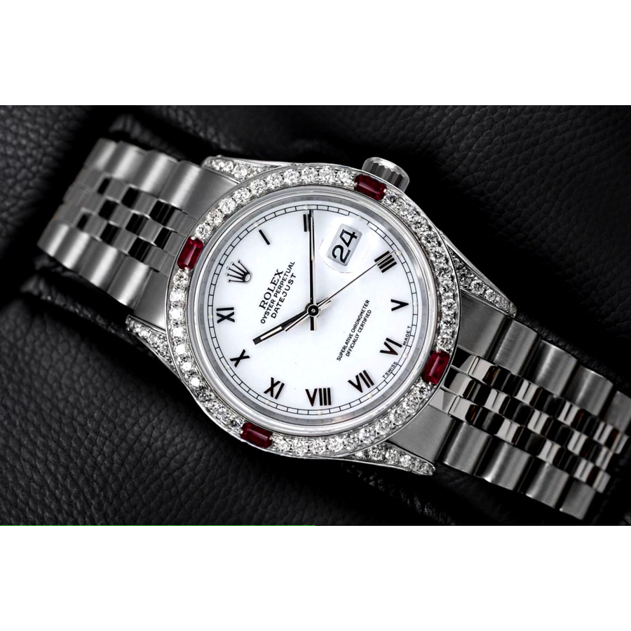 Rolex Datejust 31 Jubilee 68274 White Roman Dial Ruby & Diamond Bezel Stainless Steel Watch