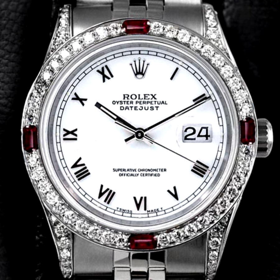 Rolex Datejust 31 Jubilee 68274 White Roman Dial Ruby & Diamond Bezel Stainless Steel Watch