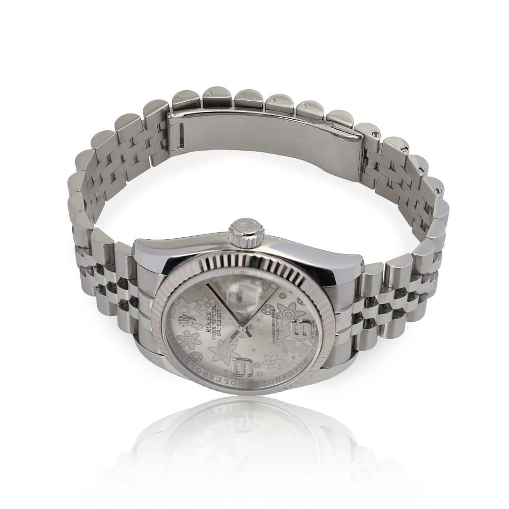 Rolex Datejust 36mm 116234 Steel & White Gold Watch Silver Flower Dial