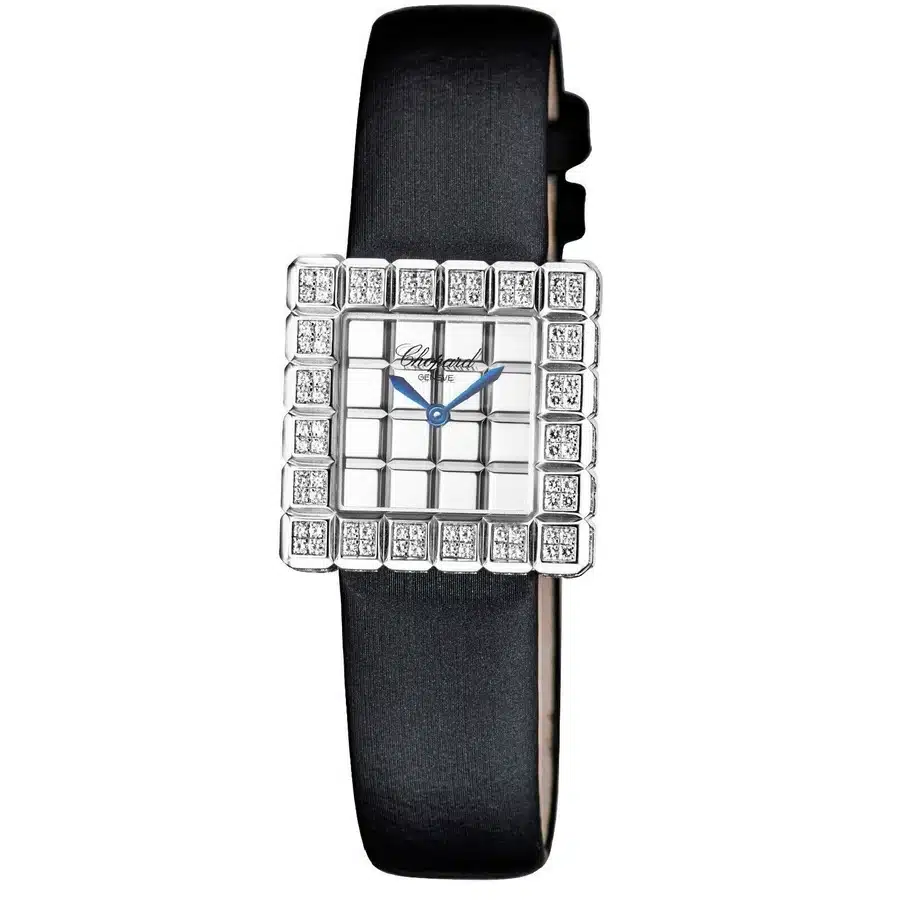 Chopard Ice Cube 18kt White Gold 136815/1001 Diamond Bezel Black Satin Strap Watch 2024