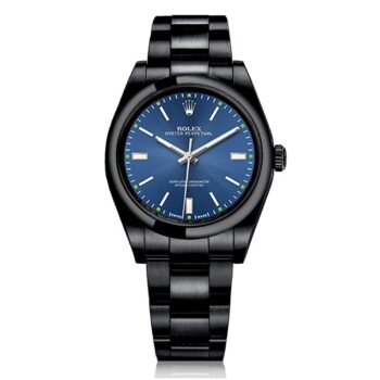 Rolex Oyster Perpetual Blue Dial Black PVD/DLC Coated Stainless Steel Watch 114300
