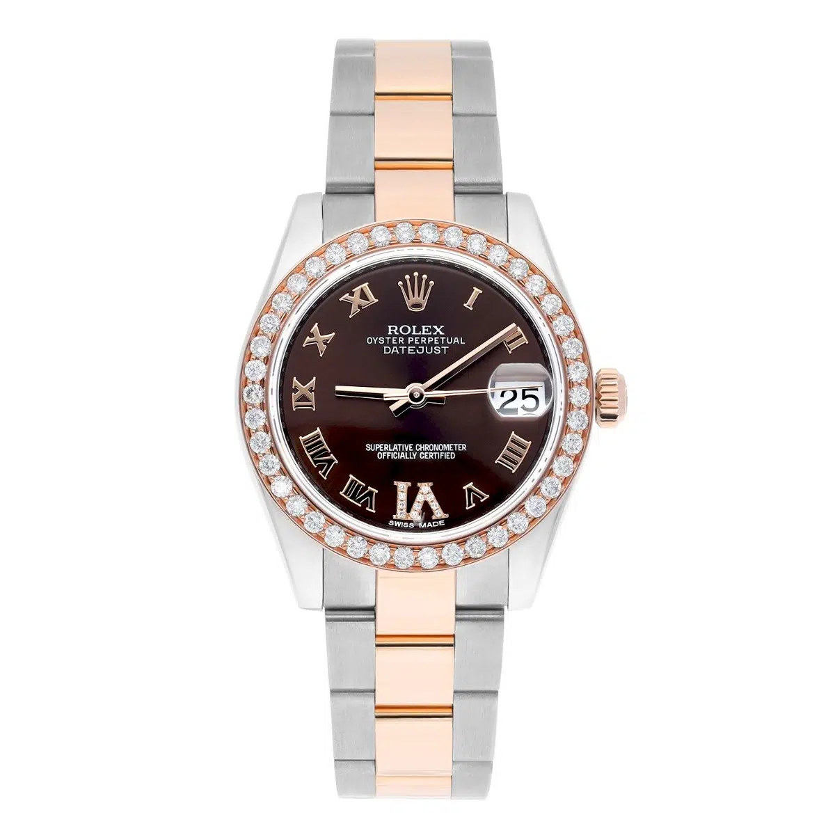 Rolex Datejust 178241 31mm Ladies 18k Rose Gold/Steel with Chocolate Dial Watch