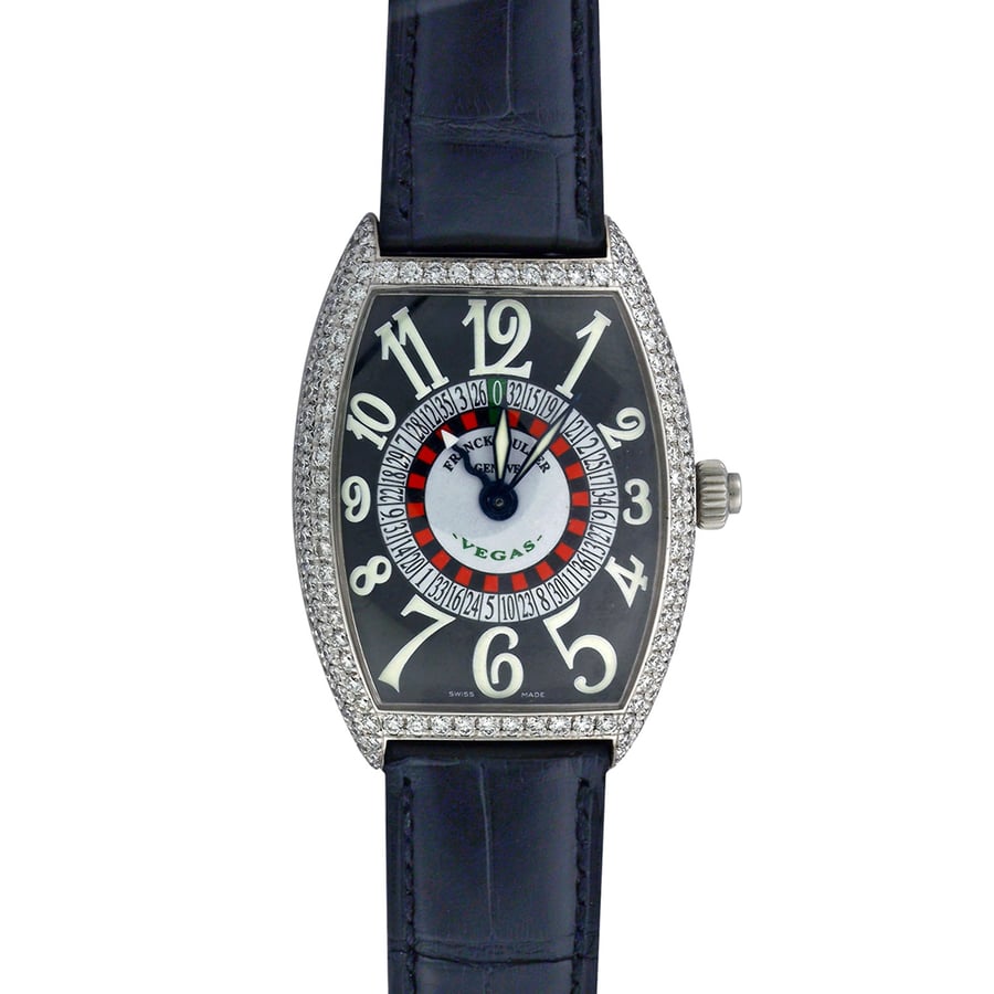 Franck Muller Casablanca Vegas 6850 VEGAS D White Gold with Black Leather Watch 2024
