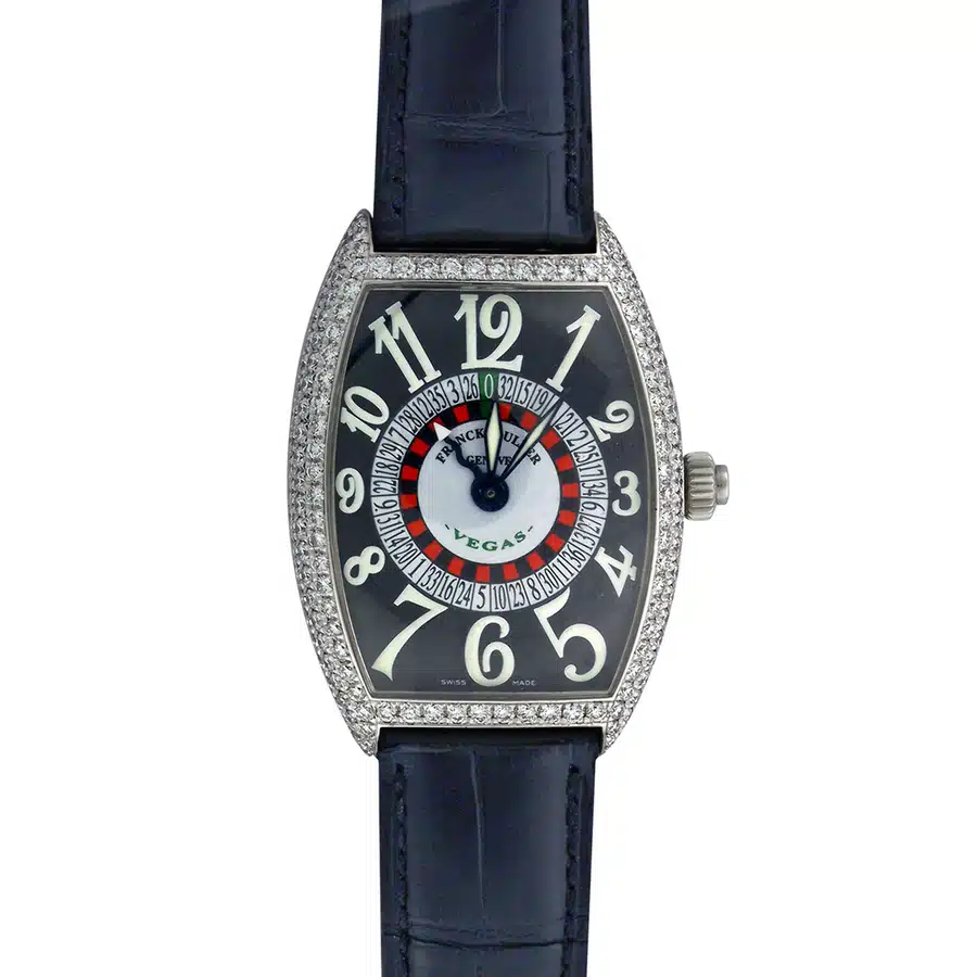 Franck Muller Casablanca Vegas 6850 VEGAS D White Gold with Black Leather Watch 2024