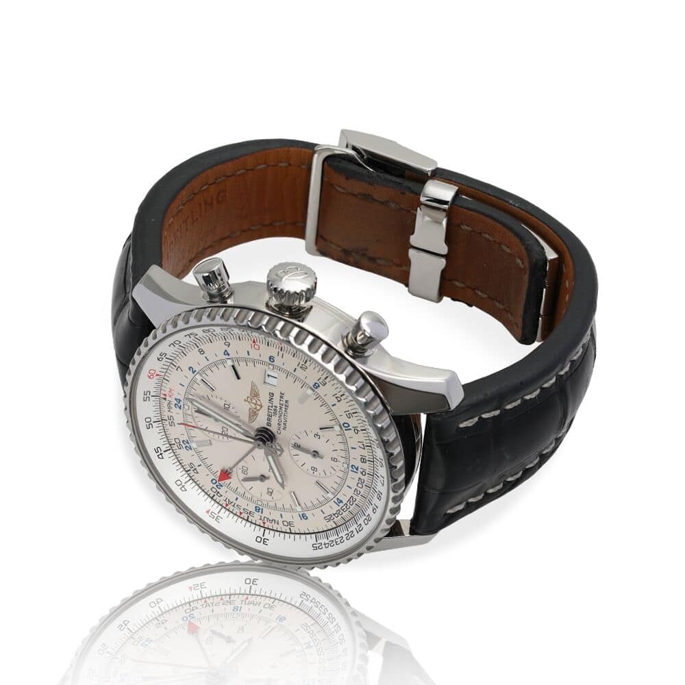 Breitling Navitimer Chronograph Ivory Dial A24322 Stainless Steel Watch Black Leather Strap