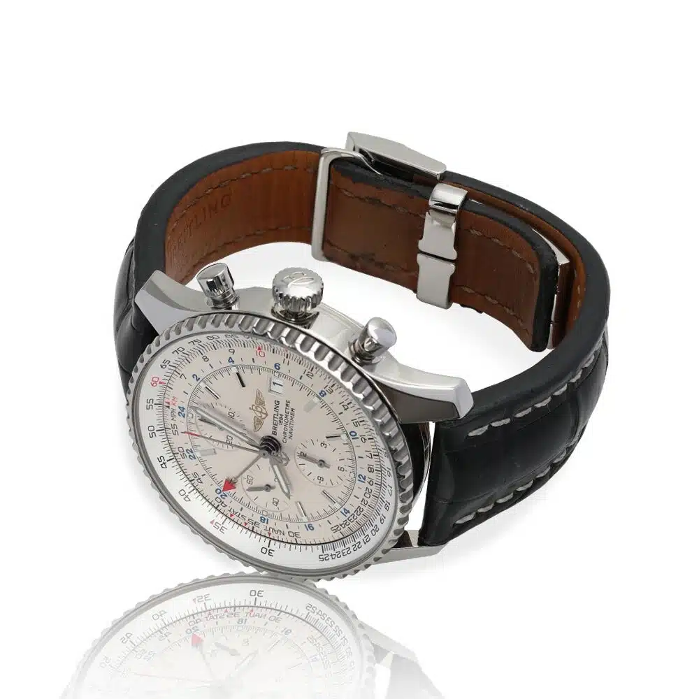 Breitling Navitimer Chronograph Ivory Dial A24322 Stainless Steel Watch Black Leather Strap – image 7