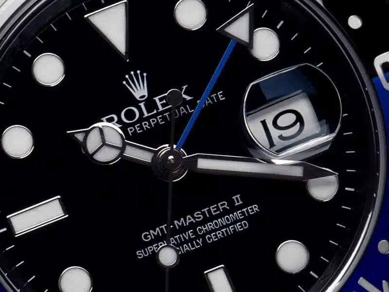 Rolex GMT-Master II 116710BLNR Batman PVD DLC watch, dial detail