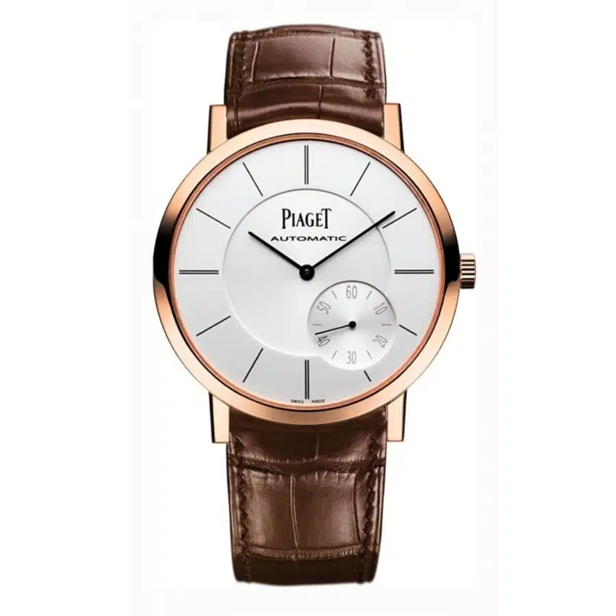 Piaget Altiplano 43mm G0A35131 Rose Gold with Brown Leather Watch Silver Dial