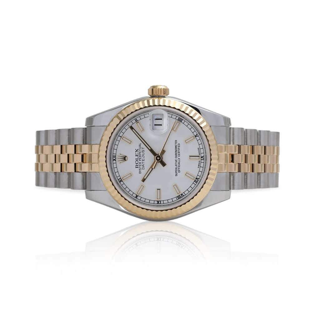 Rolex Datejust 36mm White Stick Dial 116233-0200 Stainless Steel With Yellow Gold Watch