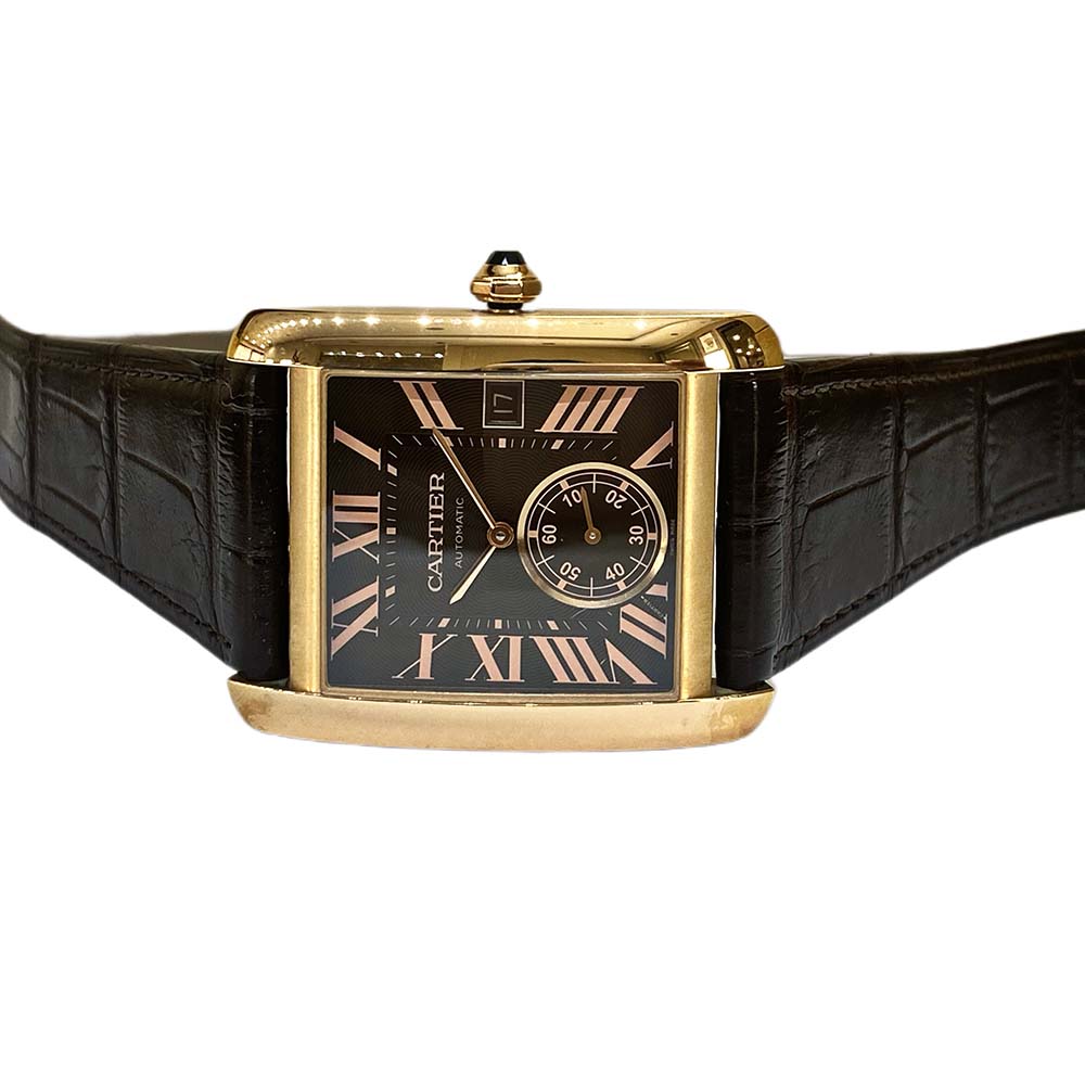Cartier Tank W5330002 Rose Gold With Brown Leather Watch Brown Roman Dial