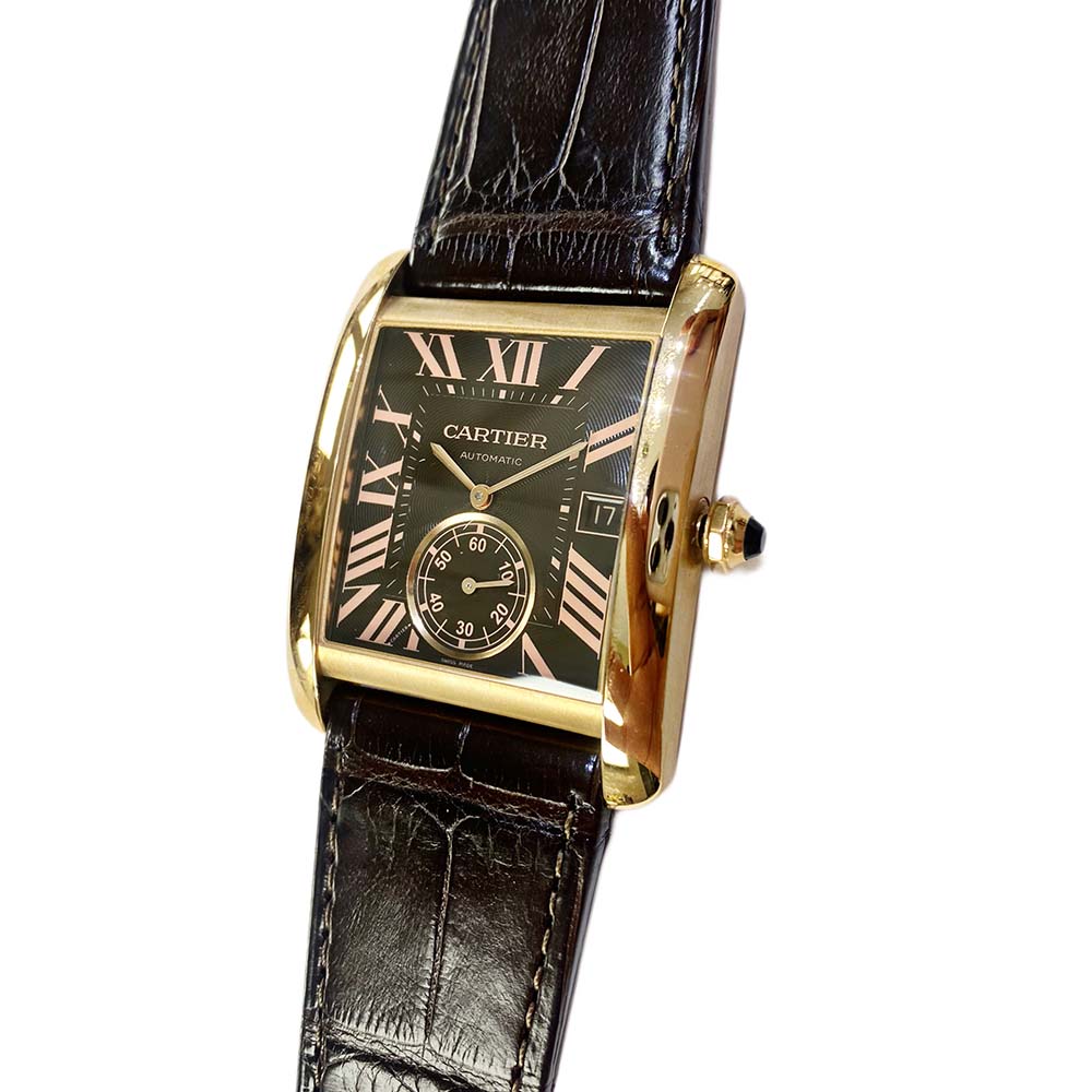 Cartier Tank W5330002 Rose Gold With Brown Leather Watch Brown Roman Dial