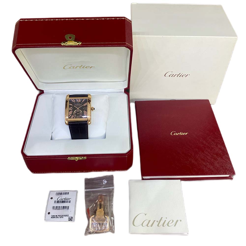 Cartier Tank W5330002 Rose Gold With Brown Leather Watch Brown Roman Dial