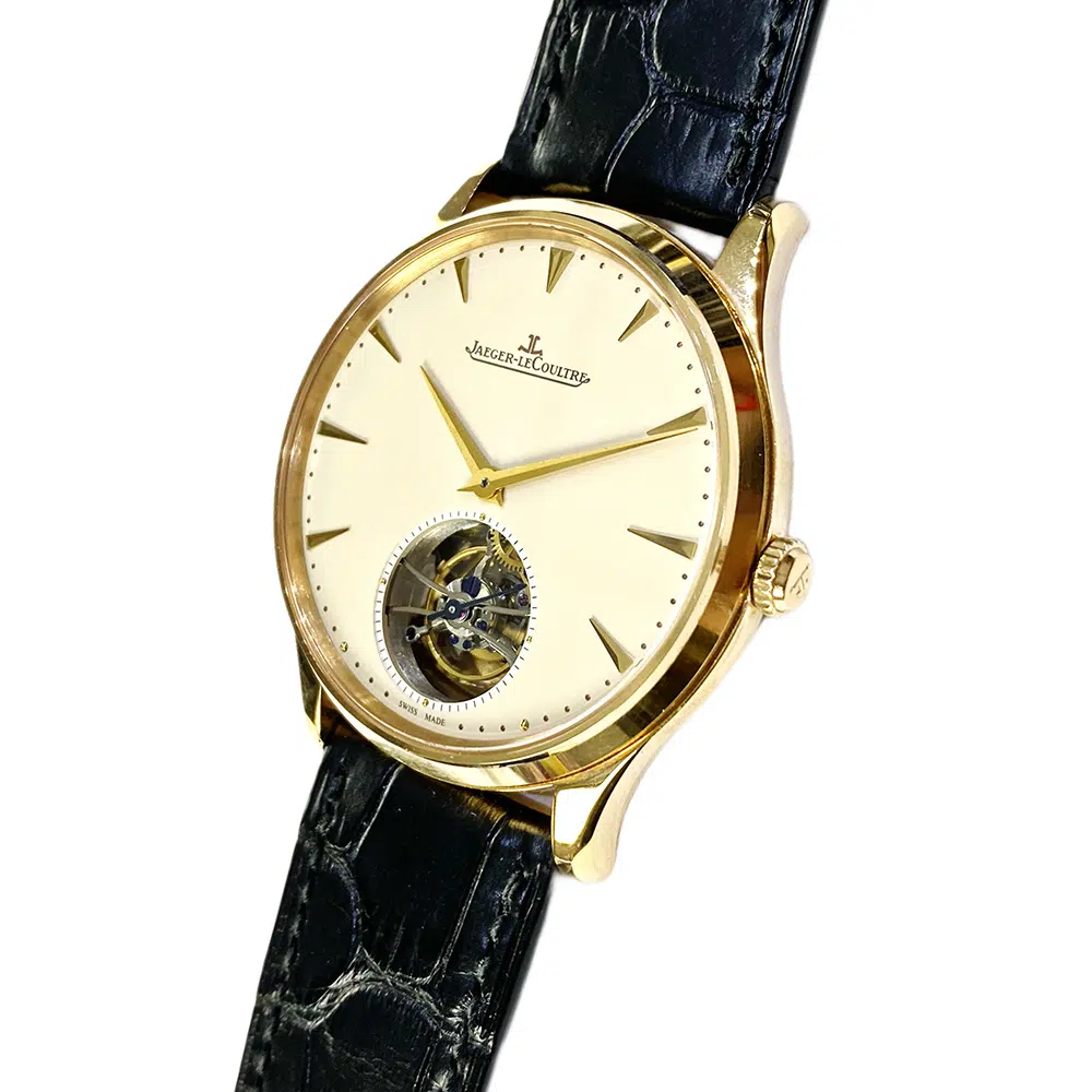 Jaeger LeCoultre Master Ultra Thin Tourbillon Q1322410 Rose Gold with Black Leather Watch Beige Dial – image 3