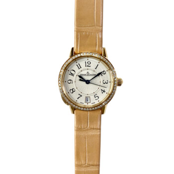 Jaeger LeCoultre Rendezvous Q3512520 Rose Gold With Tan Leather Watch Silver Arabic Dial
