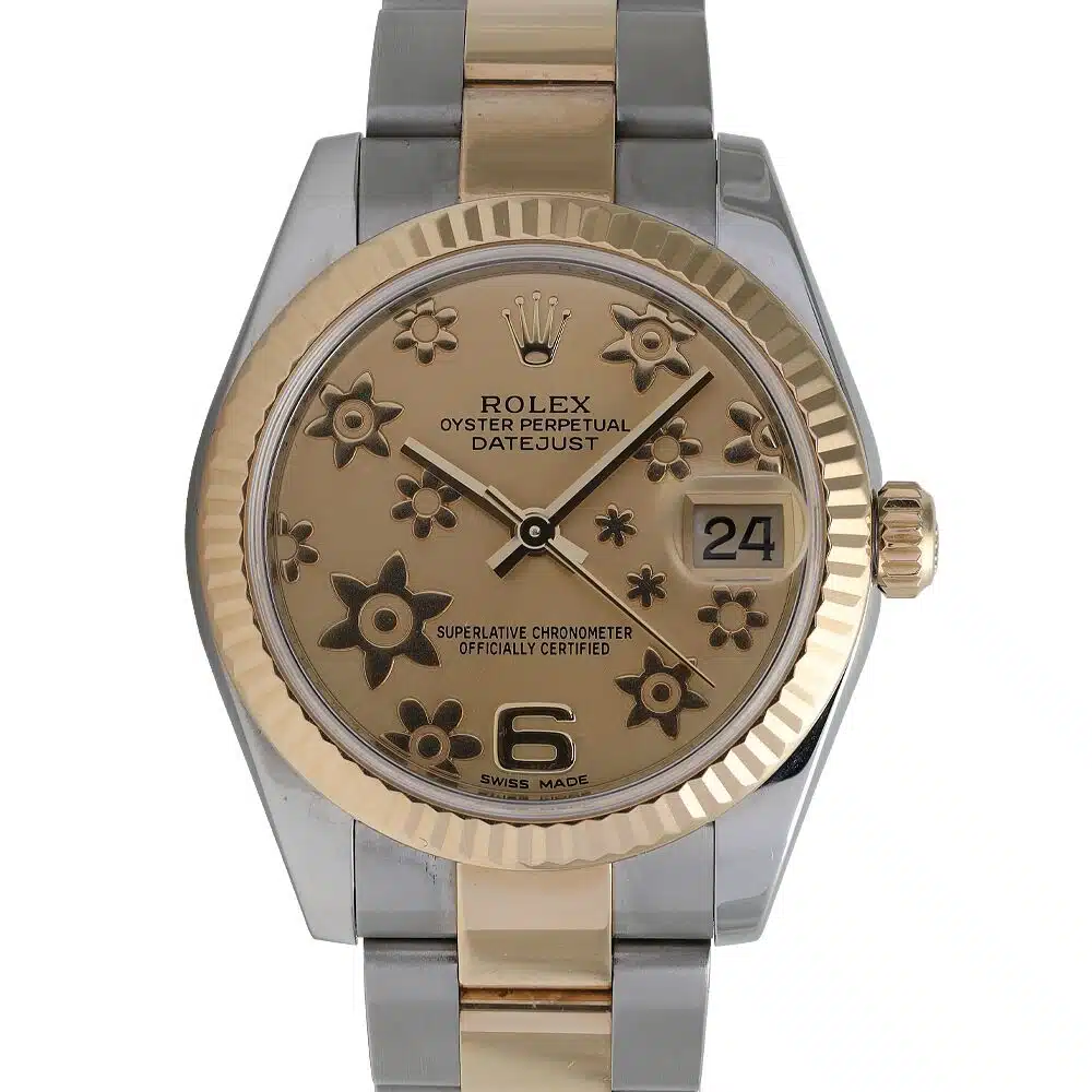 Rolex Datejust 31mm Champagne Flower Dial Oyster Bracelet Two Tone Watch 178273