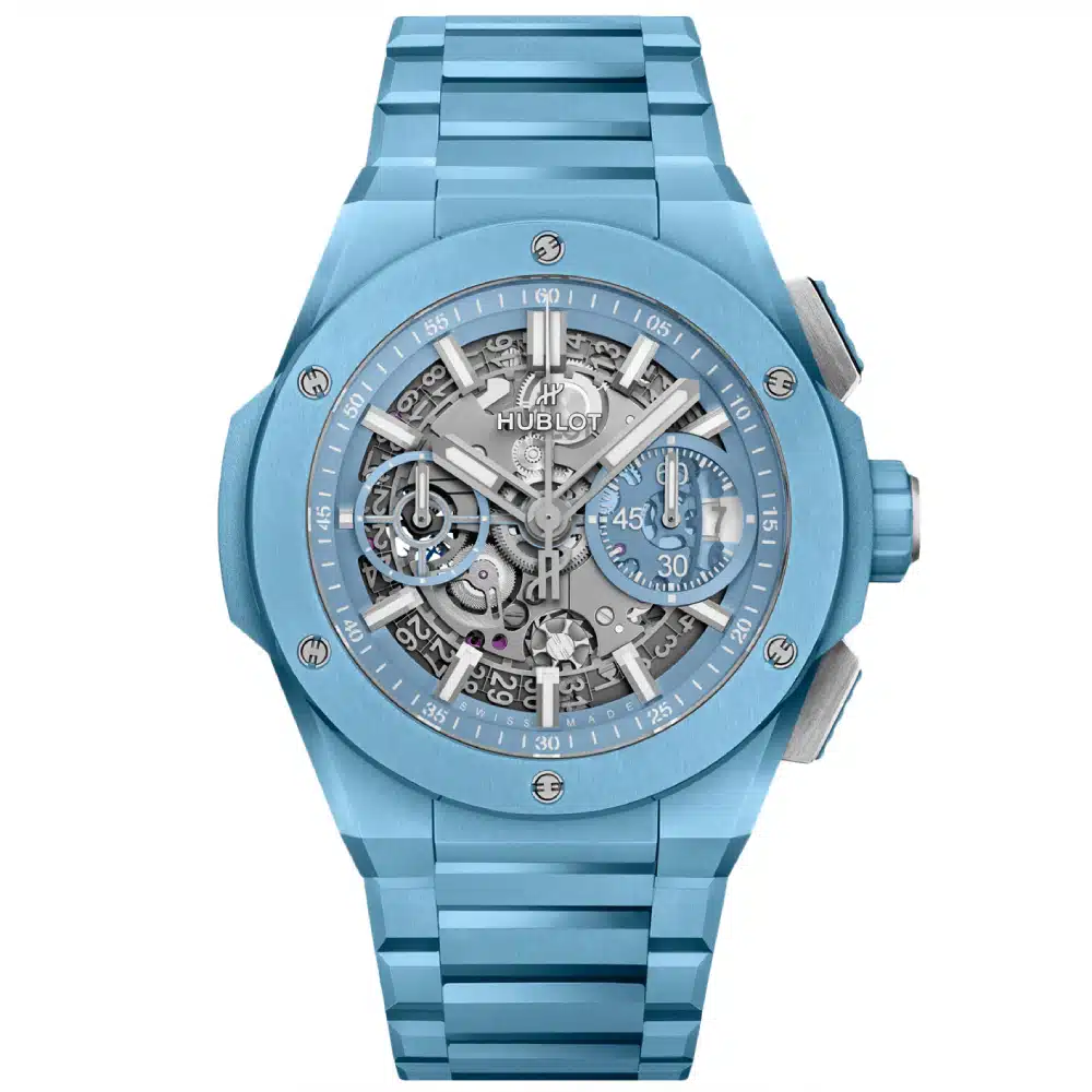 Hublot Big Bang Integrated Time Only 40mm 456.EX.5120.EX Sky Blue Ceramic Watch Skeleton Index Dial