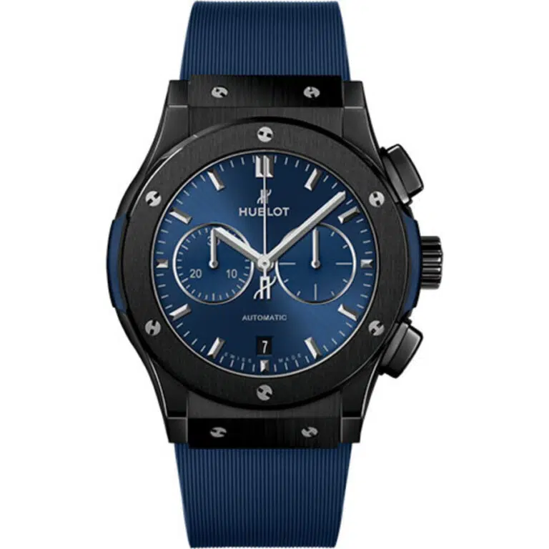 Hublot Classic Fusion Chronograph 541.CM.7170.RX Ceramic With Blue Rubber Watch Blue Index Dial