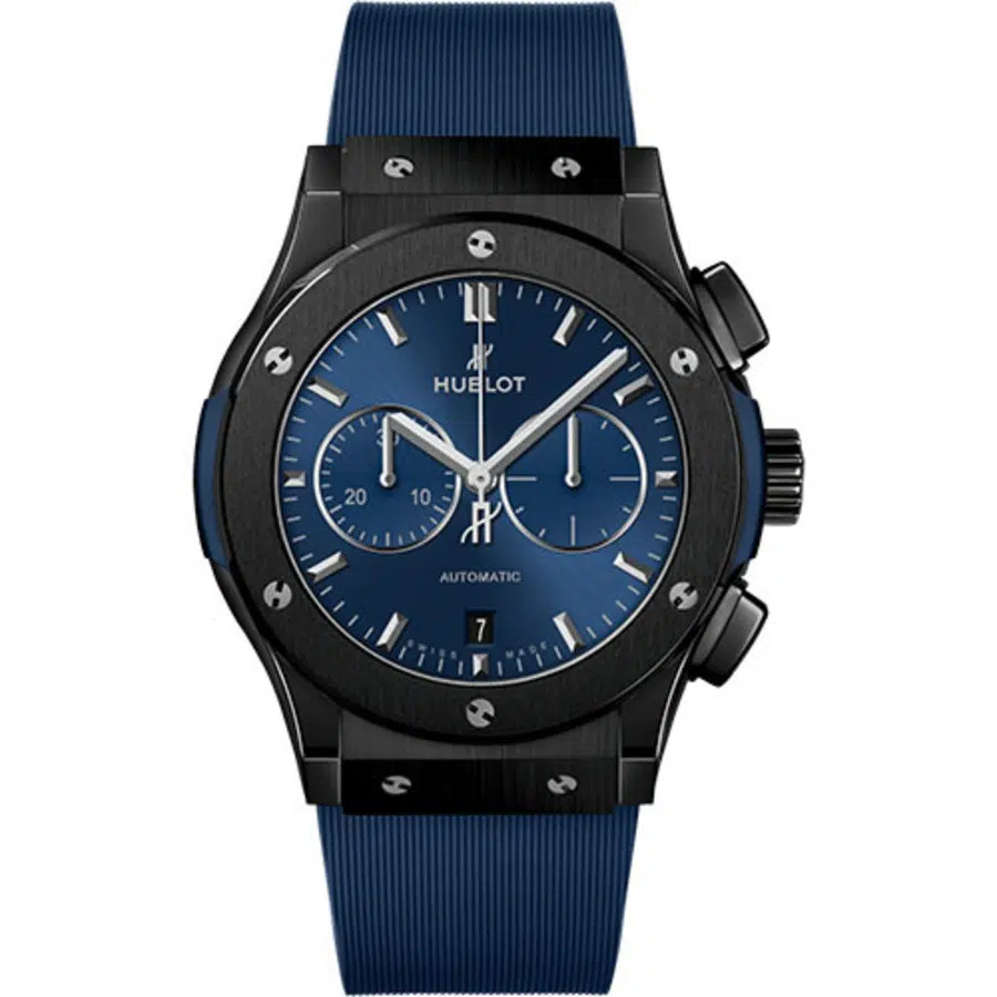 Hublot Classic Fusion Chronograph 541.CM.7170.RX Ceramic With Blue Rubber Watch Blue Index Dial