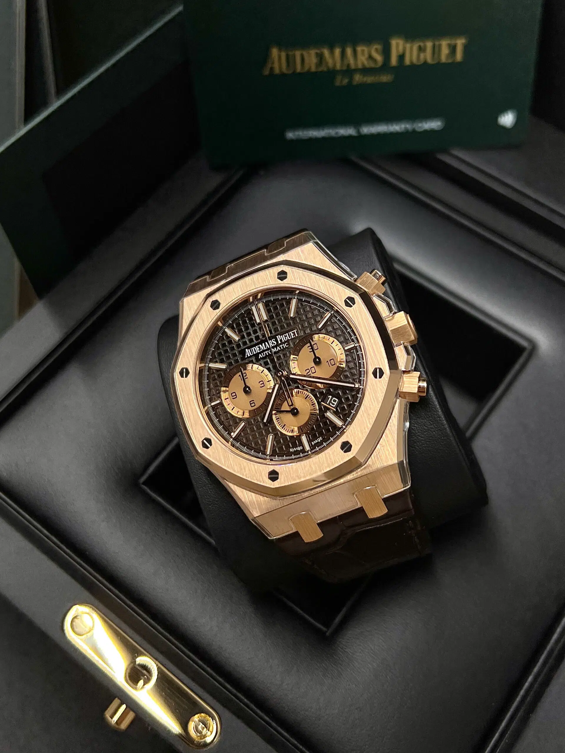Audemars Piguet Royal Oak Chronograph 26331OR.OO.D821CR.01 Chocolate Dial Brown Leather Rose Gold Watch – image 9
