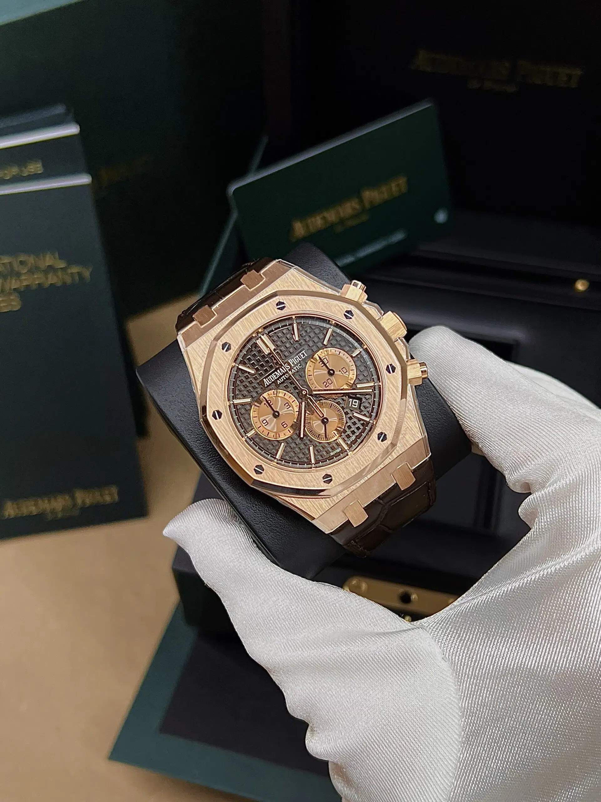 Audemars Piguet Royal Oak Chronograph 26331OR.OO.D821CR.01 Chocolate Dial Brown Leather Rose Gold Watch – image 10