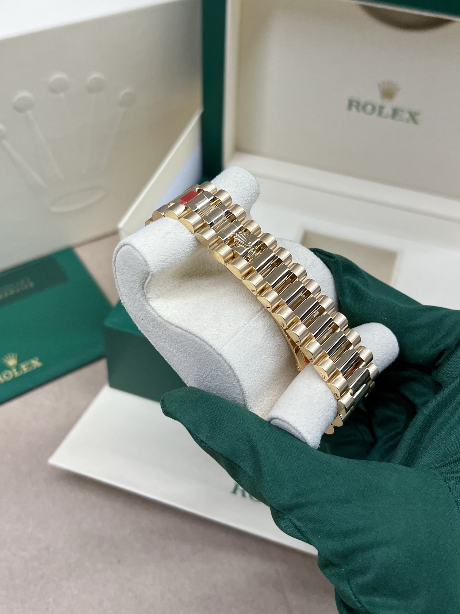 Rolex Day-Date 228238 Yellow Gold Watch Black Baguette Diamond Dial