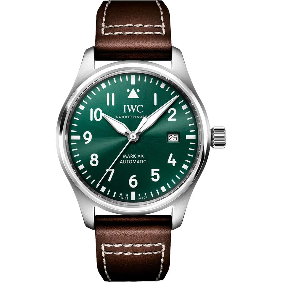 IWC Pilot's Watch Mark XX IW328205 Stainless Steel Case Green Dial Brown Calfskin Strap 2024
