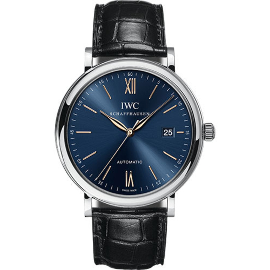 images IWC Portofino Automatic IW356523 Stainless Steel Case Blue Dial Black Alligator Strap 40mm Watch 2024