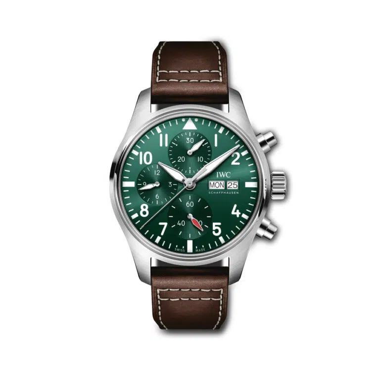 IWC Pilot Chronograph IW388103 Stainless Steel Brown Calfskin Strap Green Dial