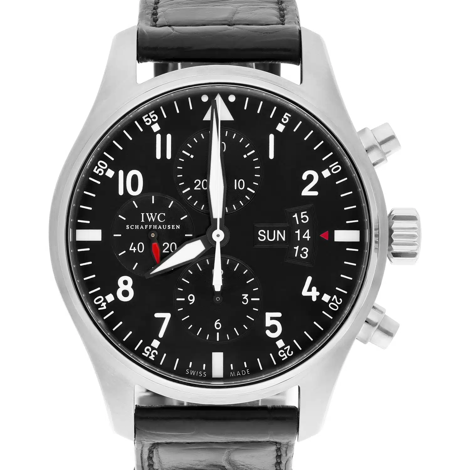 IWC Pilot watch IW377701 Chronograph Stainless Steel Mens Watch Leather Band