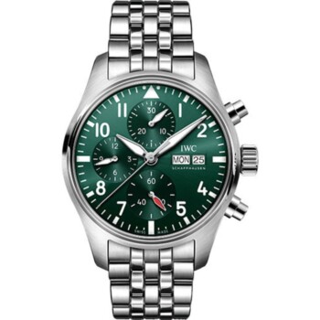 IWC Pilot's Watch Chronograph 41 mm Stainless Steel Case IW388104 Green Dial Stainless Steel Bracelet