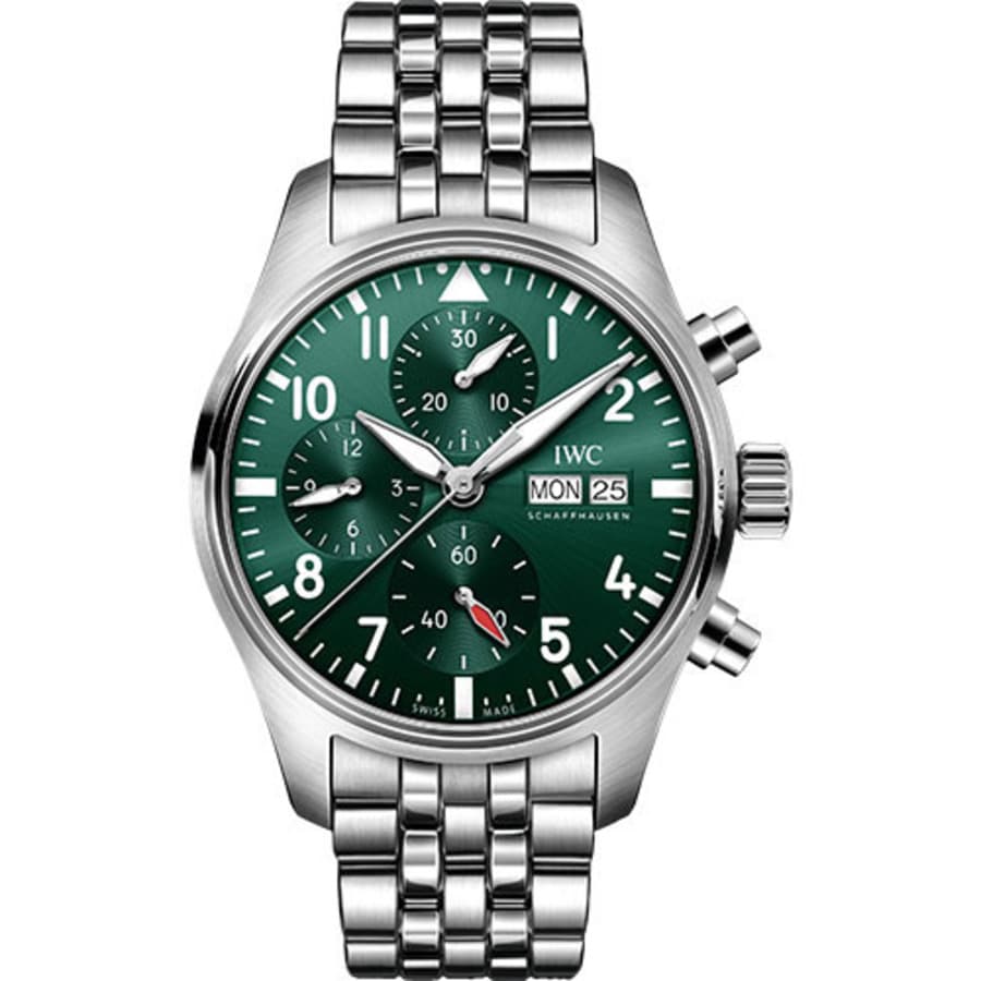 IWC Pilot's Watch Chronograph 41 mm Stainless Steel Case IW388104 Green Dial Stainless Steel Bracelet